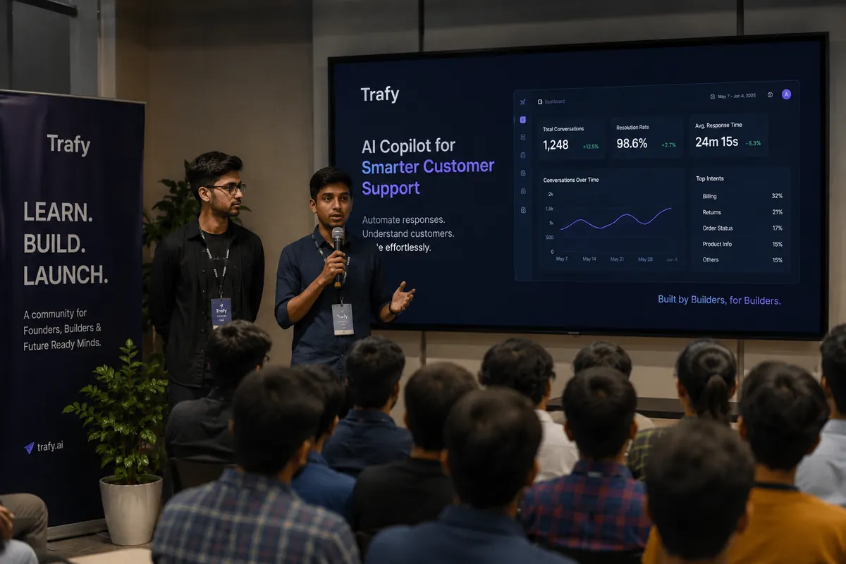 Trafy founders presenting the AI Copilot at Pitch Day